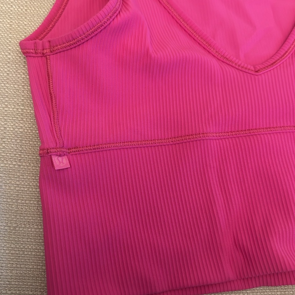 Lululemon Power Pivot Cropped Tank Top *Rib Sonic Pink Tight Fit High Neck - Picture 3 of 3